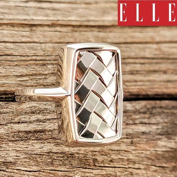 Elle Sterling Herringbone Basketweave Rectangle Ring NWOT - Picture 1 of 10